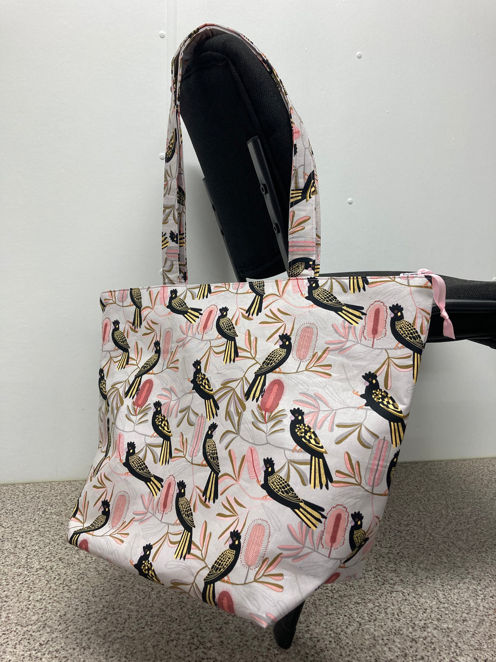 Large Tote Bag with Zip - Black Cockatoo