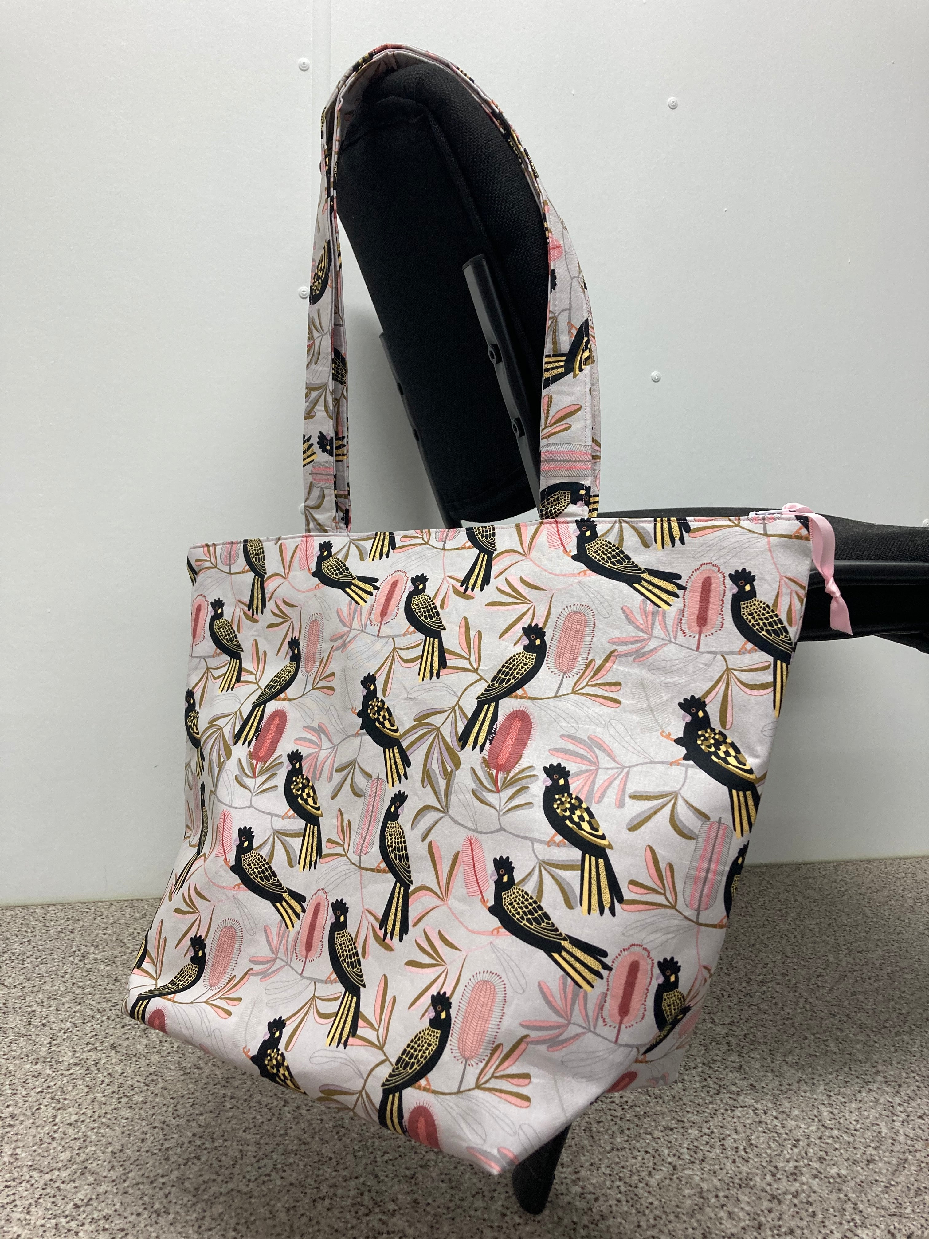Large Tote Bag with Zip - Black Cockatoo