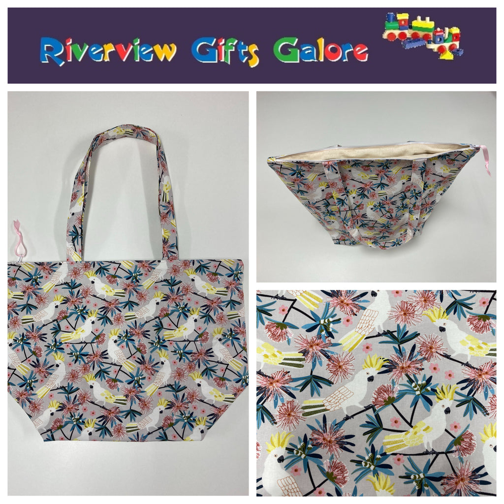 Large Tote Bag with Zip - White Cockatoo