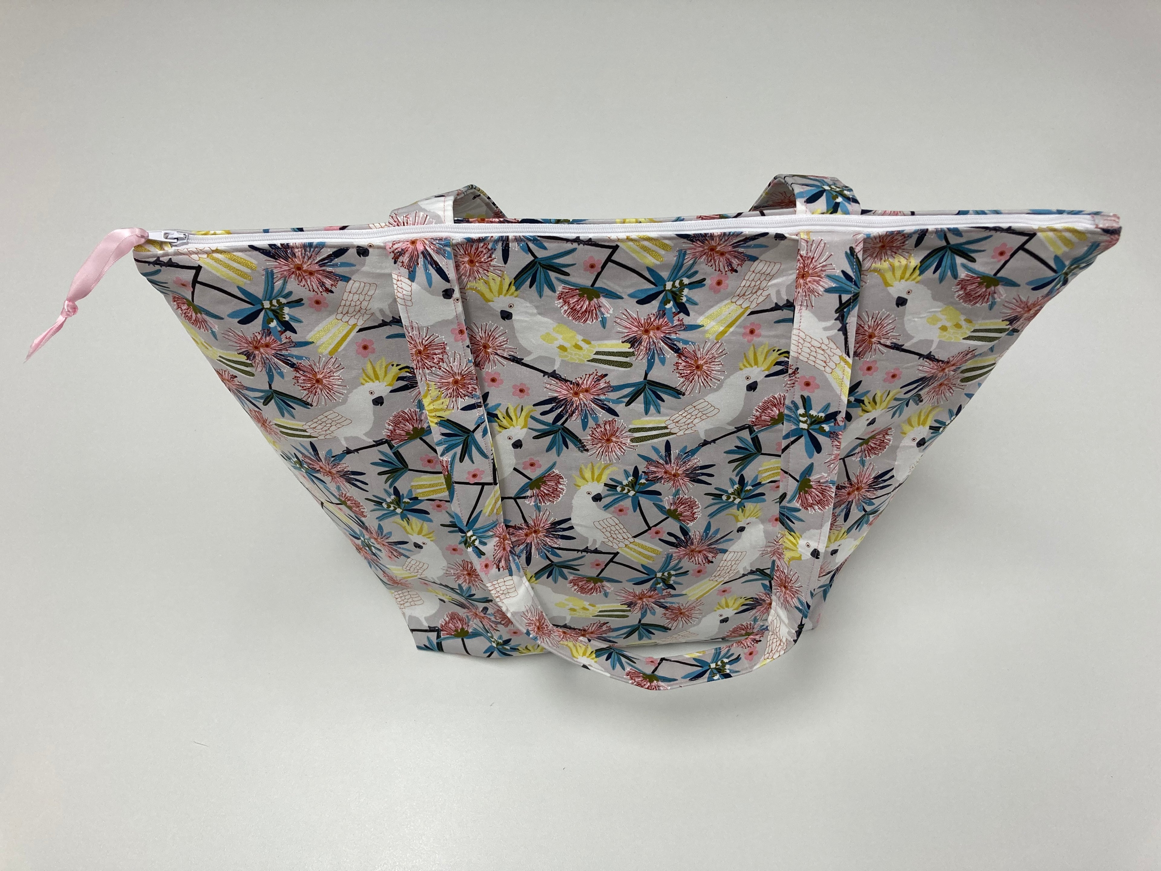 Large Tote Bag with Zip - White Cockatoo