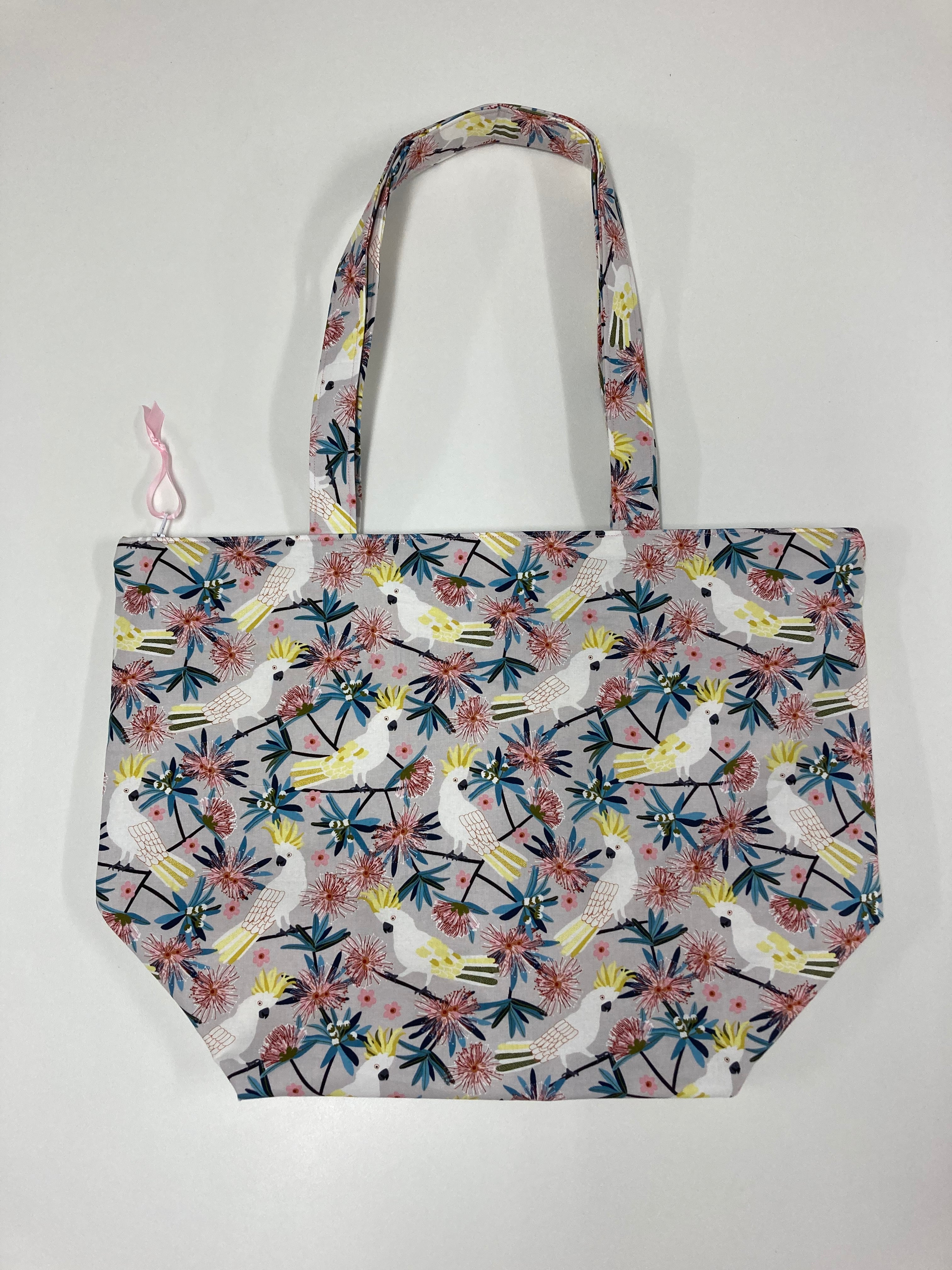 Large Tote Bag with Zip - White Cockatoo