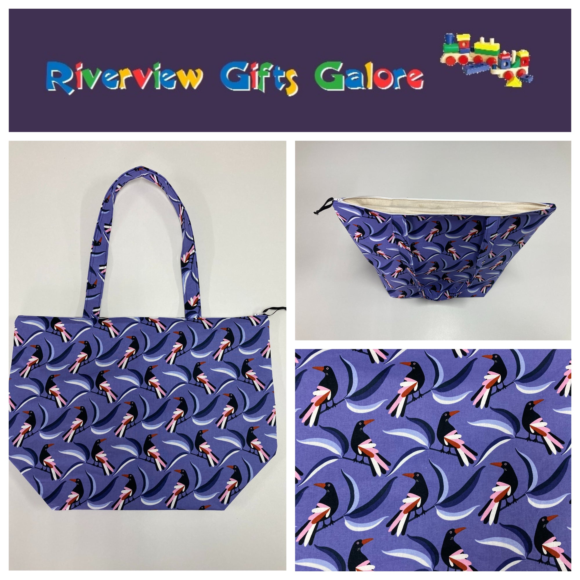 Large Tote Bag with Zip - Magpie