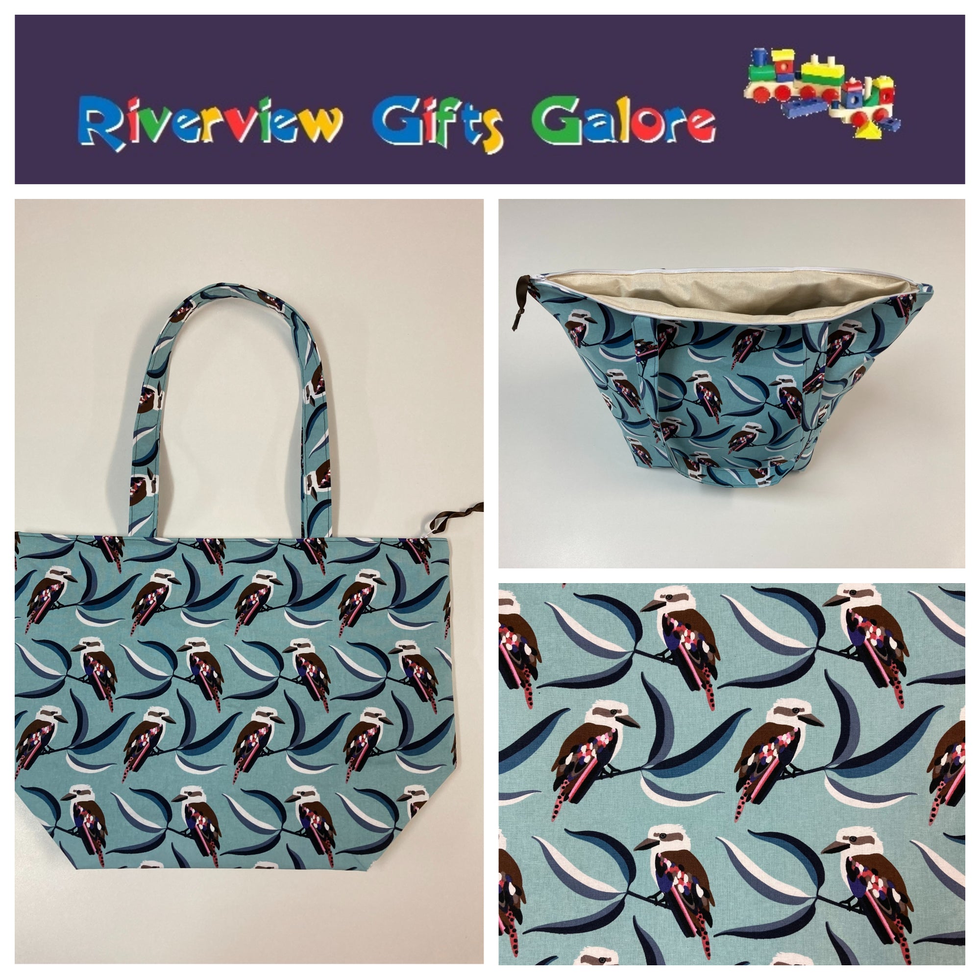 Large Tote Bag with Zip - Kookaburra