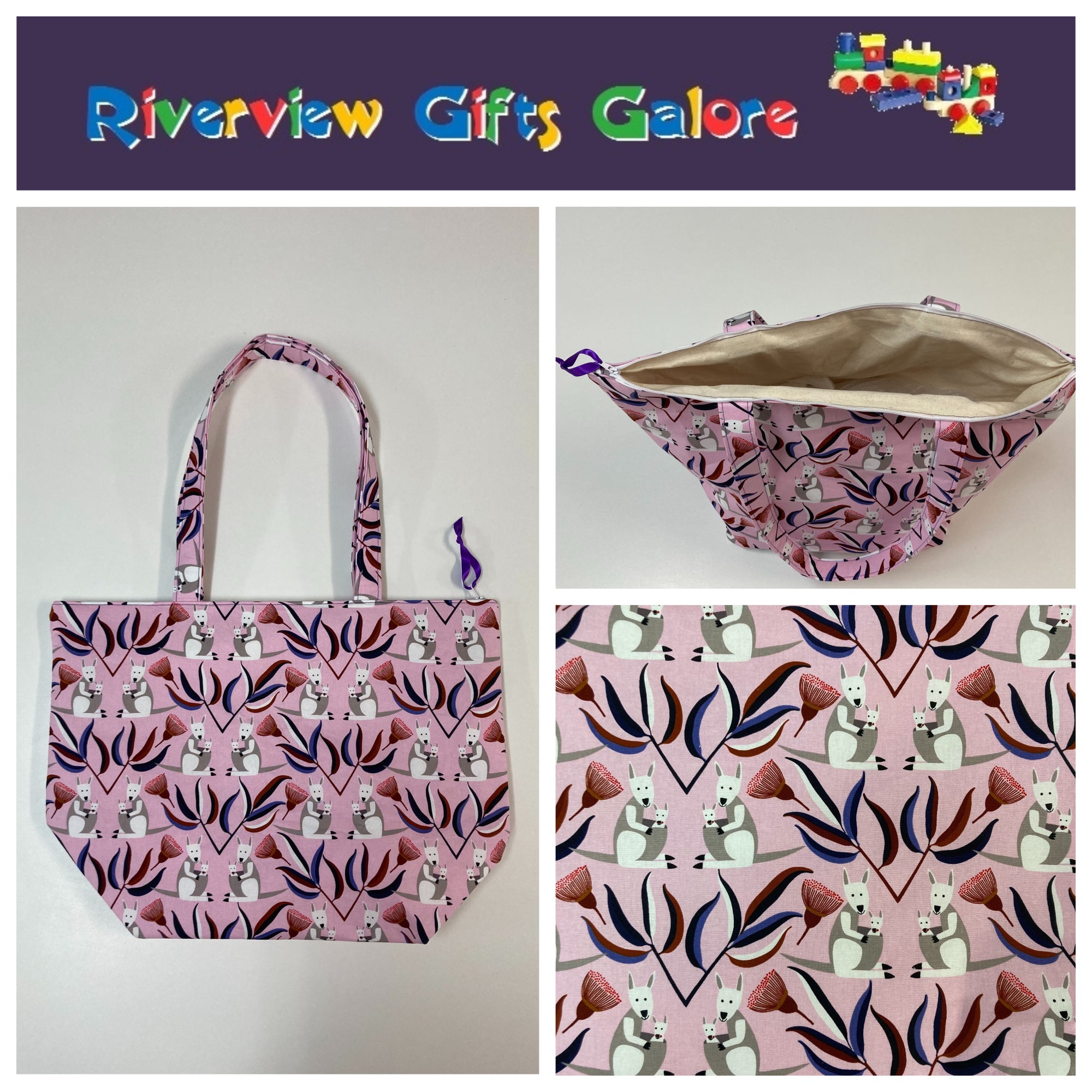 Large Tote Bag with Zip - Kangaroo