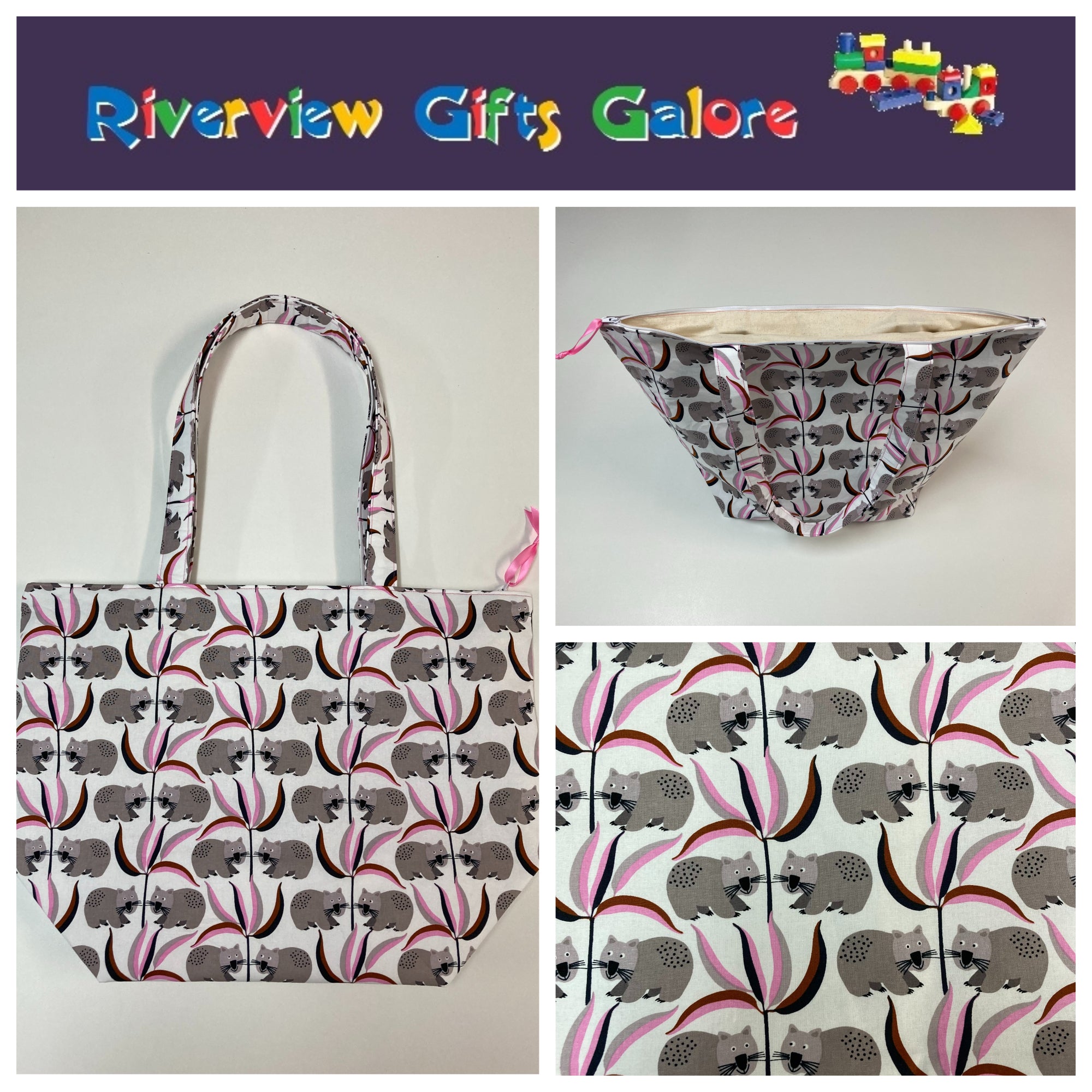 Large Tote Bag with Zip - Wombat