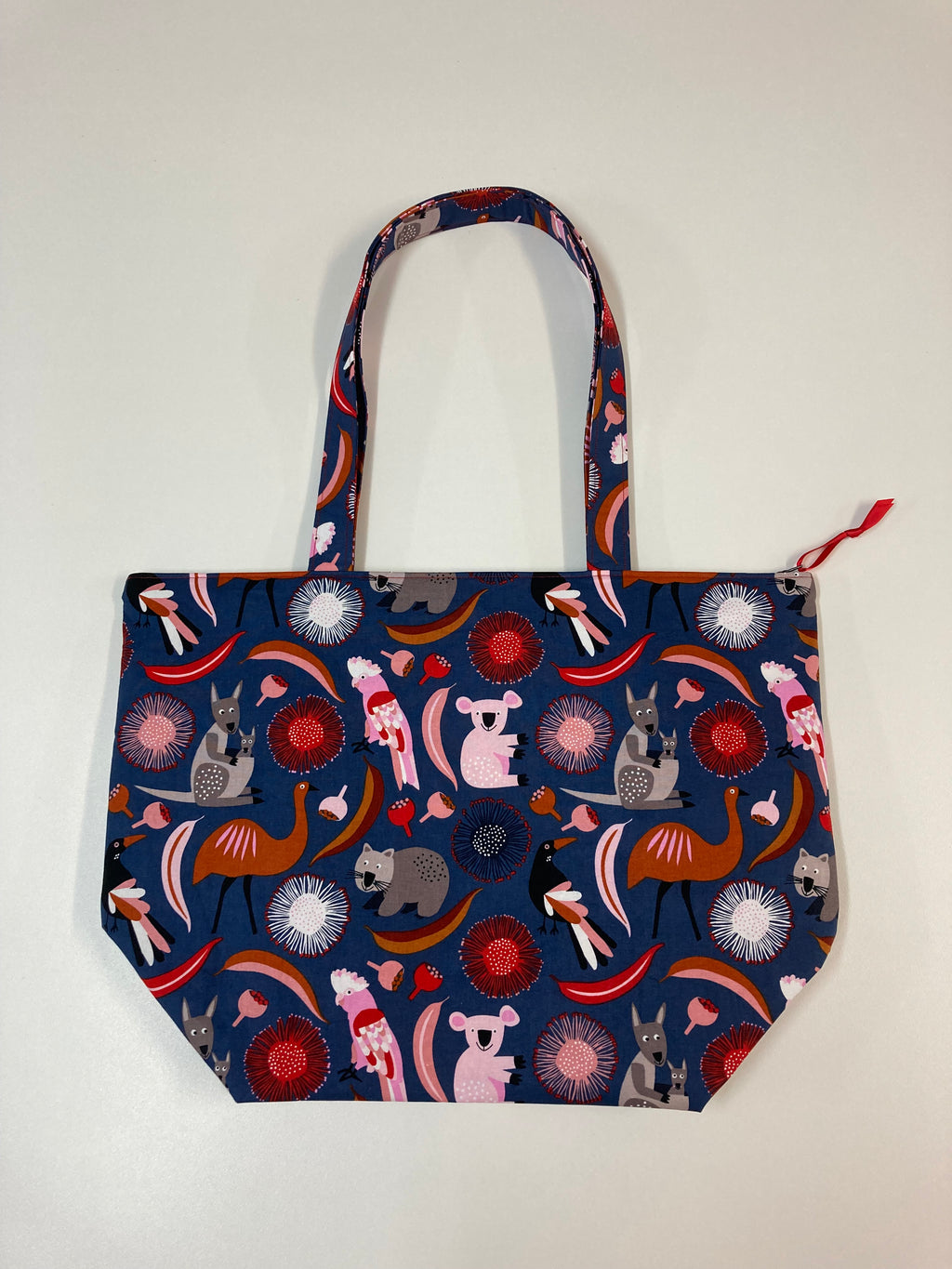 Large Tote Bag with Zip - Australian Animals on Navy