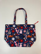 Large Tote Bag with Zip - Australian Animals on Navy