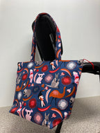 Large Tote Bag with Zip - Australian Animals on Navy