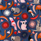 Large Tote Bag with Zip - Australian Animals on Navy
