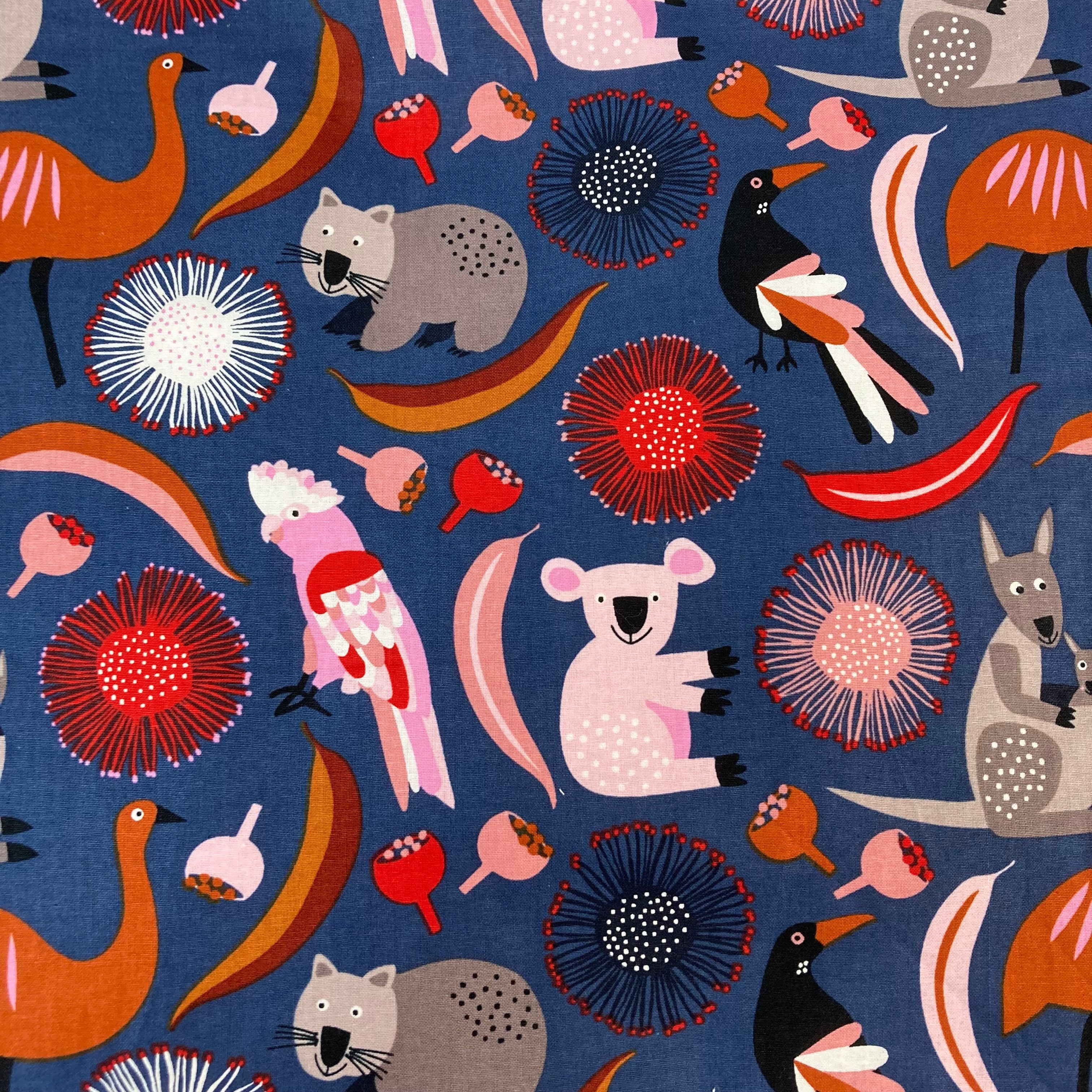 Large Tote Bag with Zip - Australian Animals on Navy