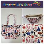 Large Tote Bag with Zip - Australian Animals on White