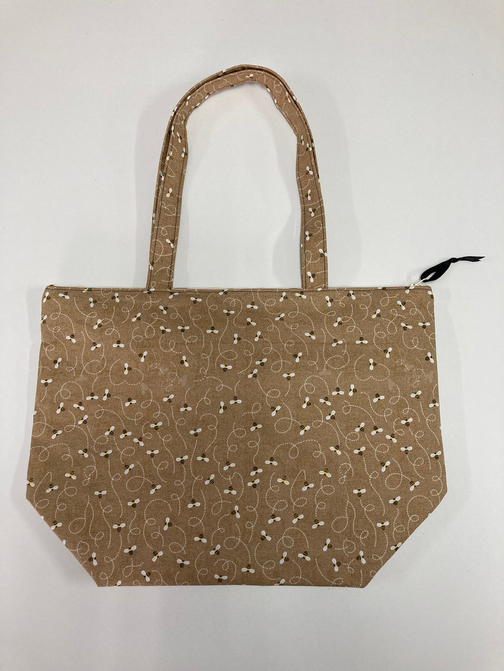 Large Tote Bag with Zip - Bees on Taupe