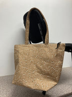 Large Tote Bag with Zip - Bees on Taupe