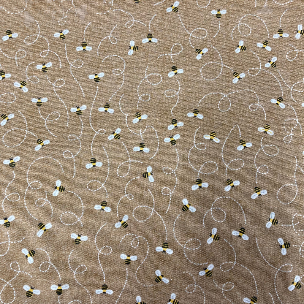Large Tote Bag with Zip - Bees on Taupe