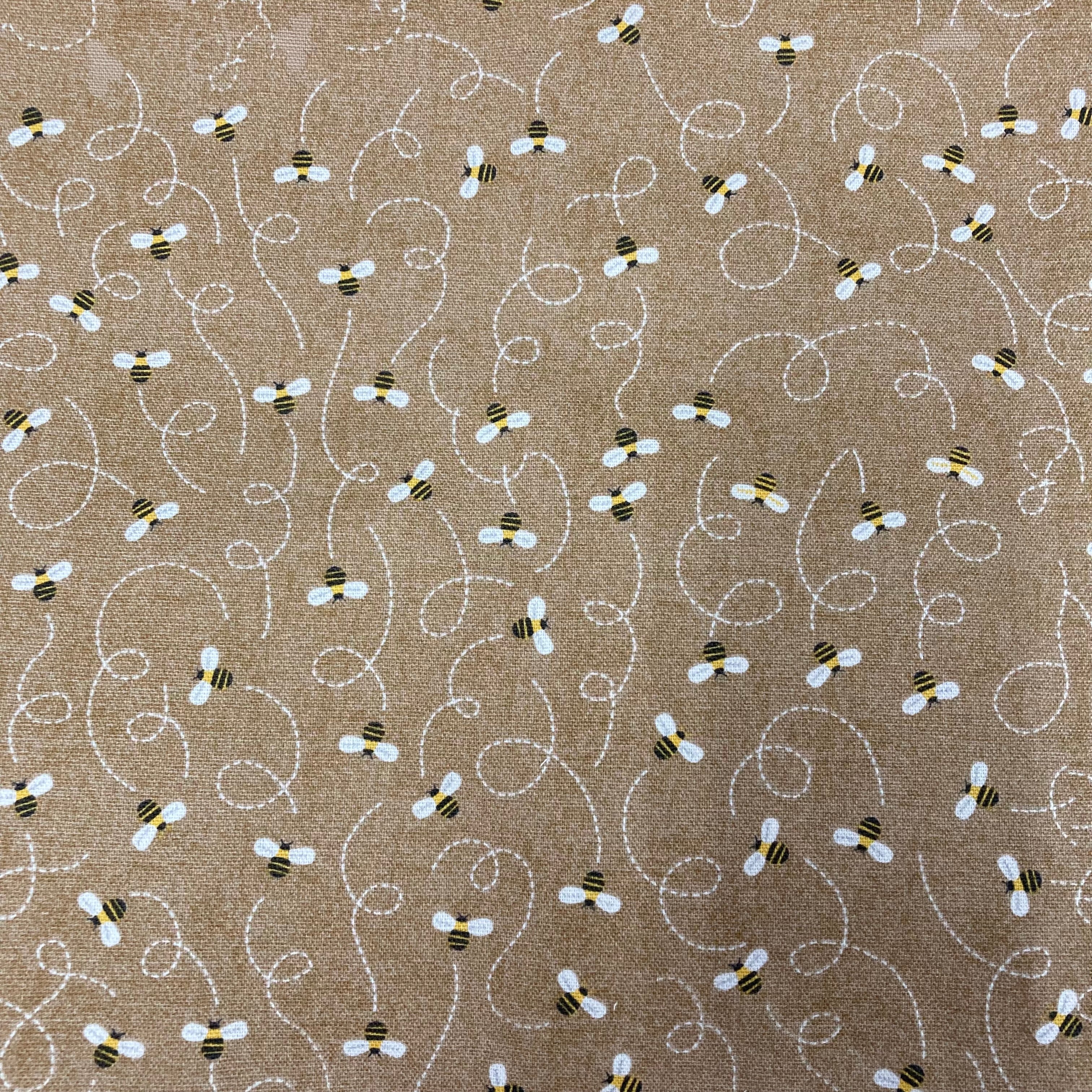 Large Tote Bag with Zip - Bees on Taupe