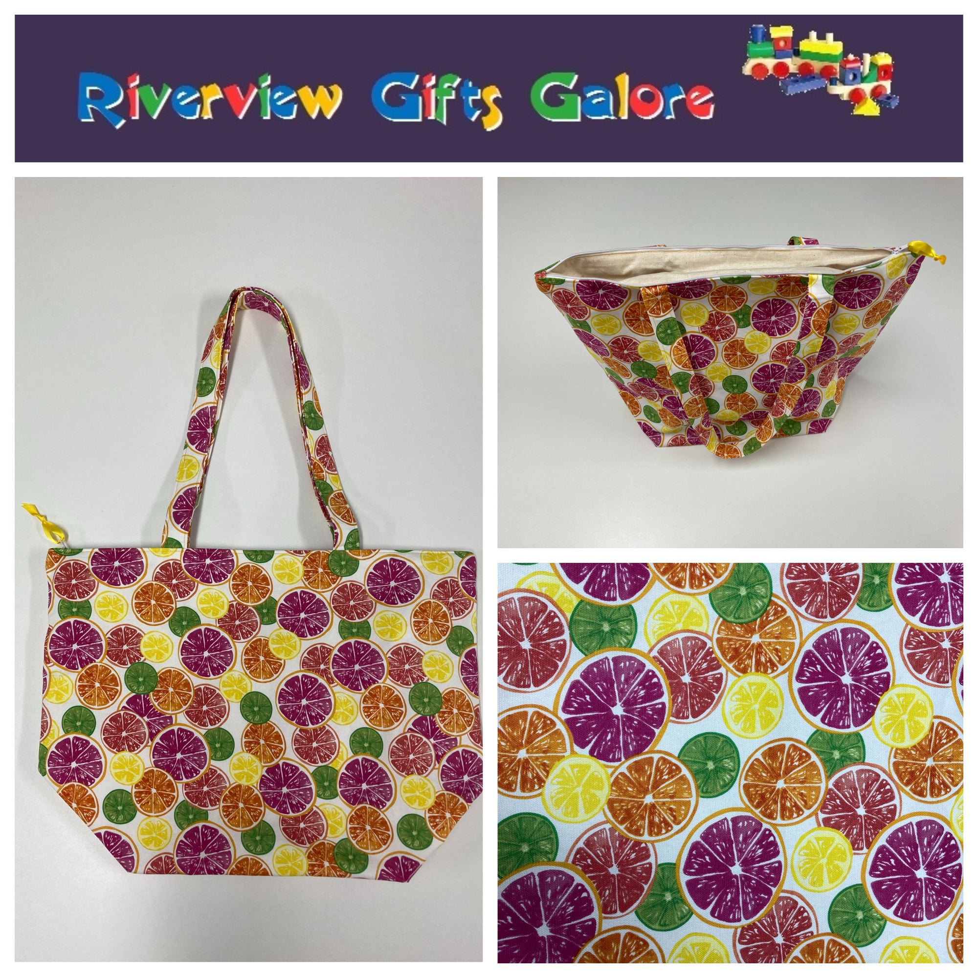 Large Tote Bag with Zip - Citrus