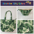 Large Tote Bag with Zip - Leaves on Cream