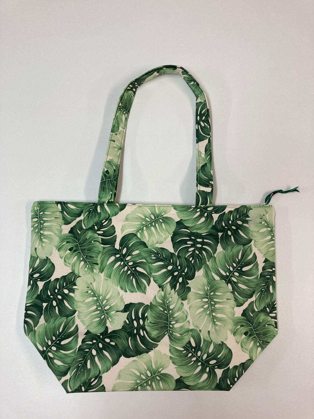Large Tote Bag with Zip - Leaves on Cream