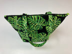 Large Tote Bag with Zip - Leaves on Black