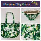 Large Tote Bag with Zip - Tropical Leaves on White
