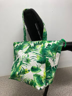 Large Tote Bag with Zip - Tropical Leaves on White