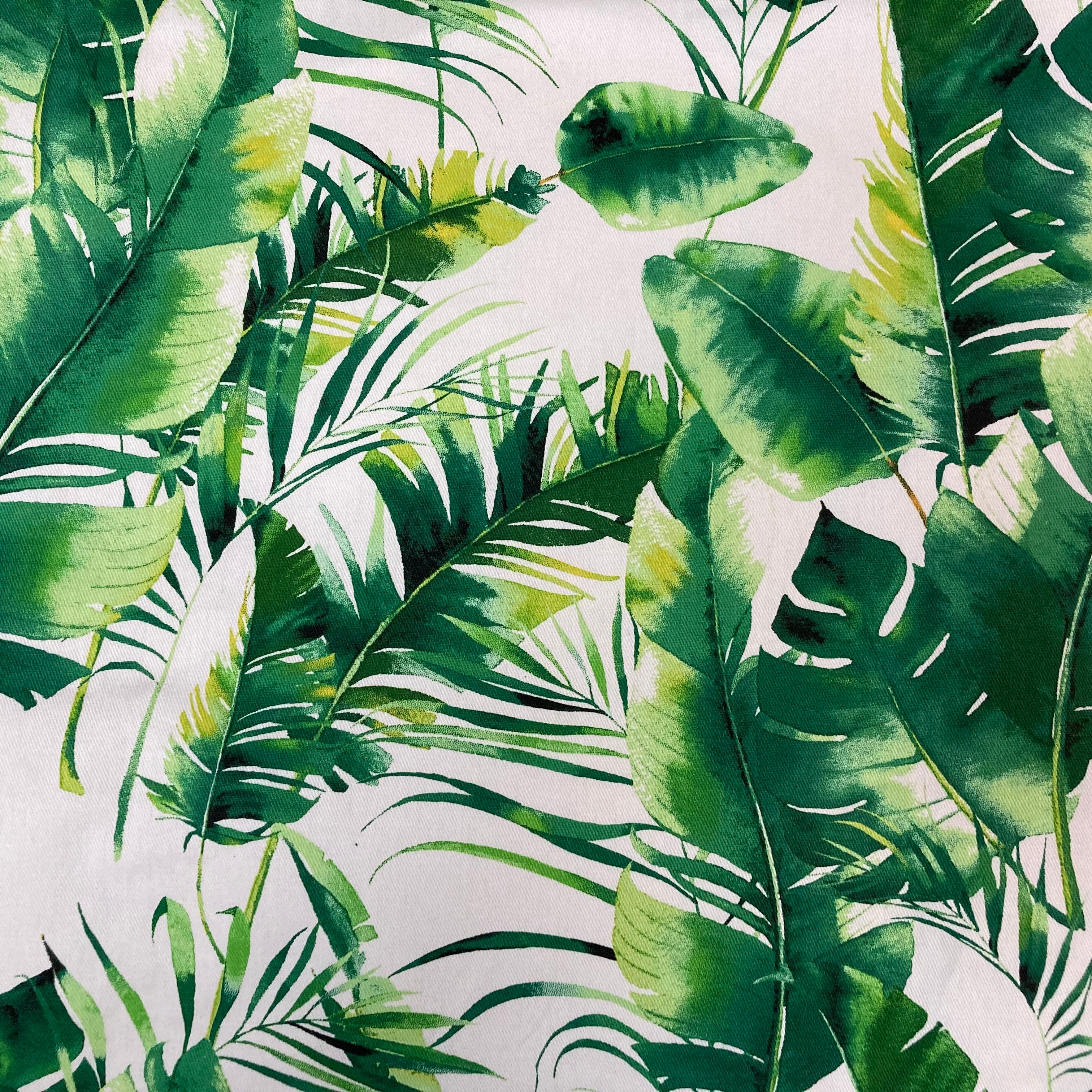 Large Tote Bag with Zip - Tropical Leaves on White