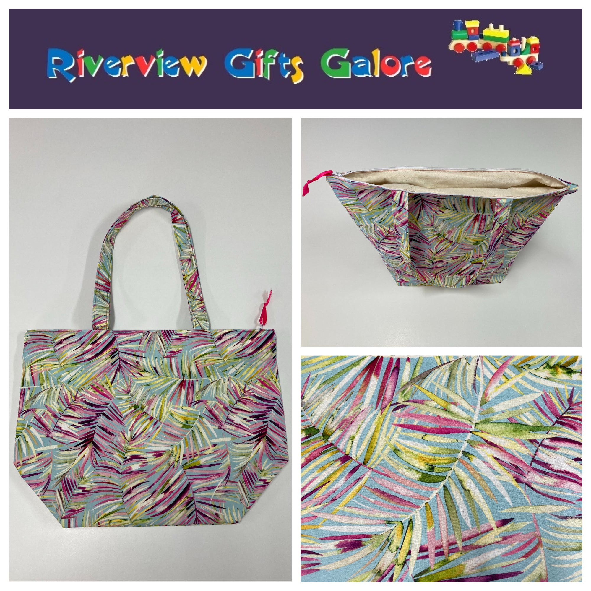 Large Tote Bag with Zip - Rainbow Ferns