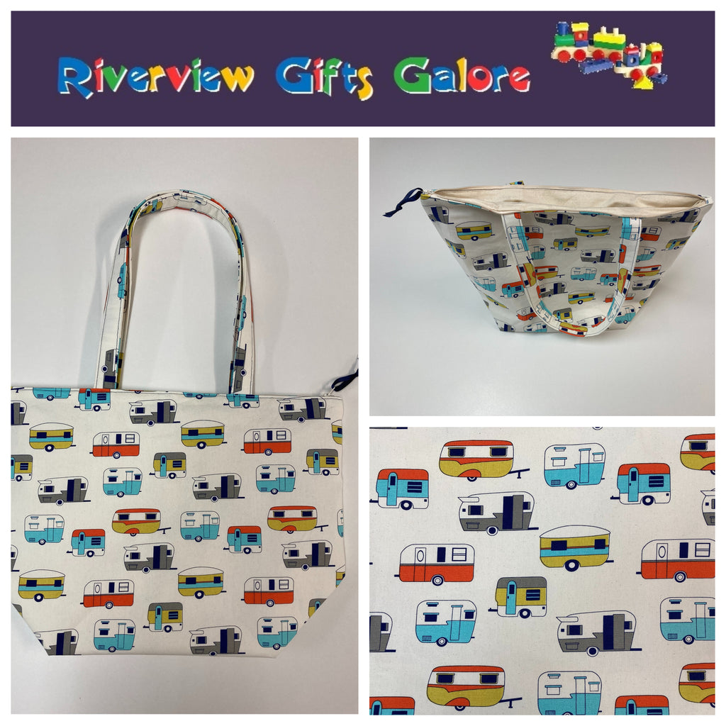 Large Tote Bag with Zip - Caravans