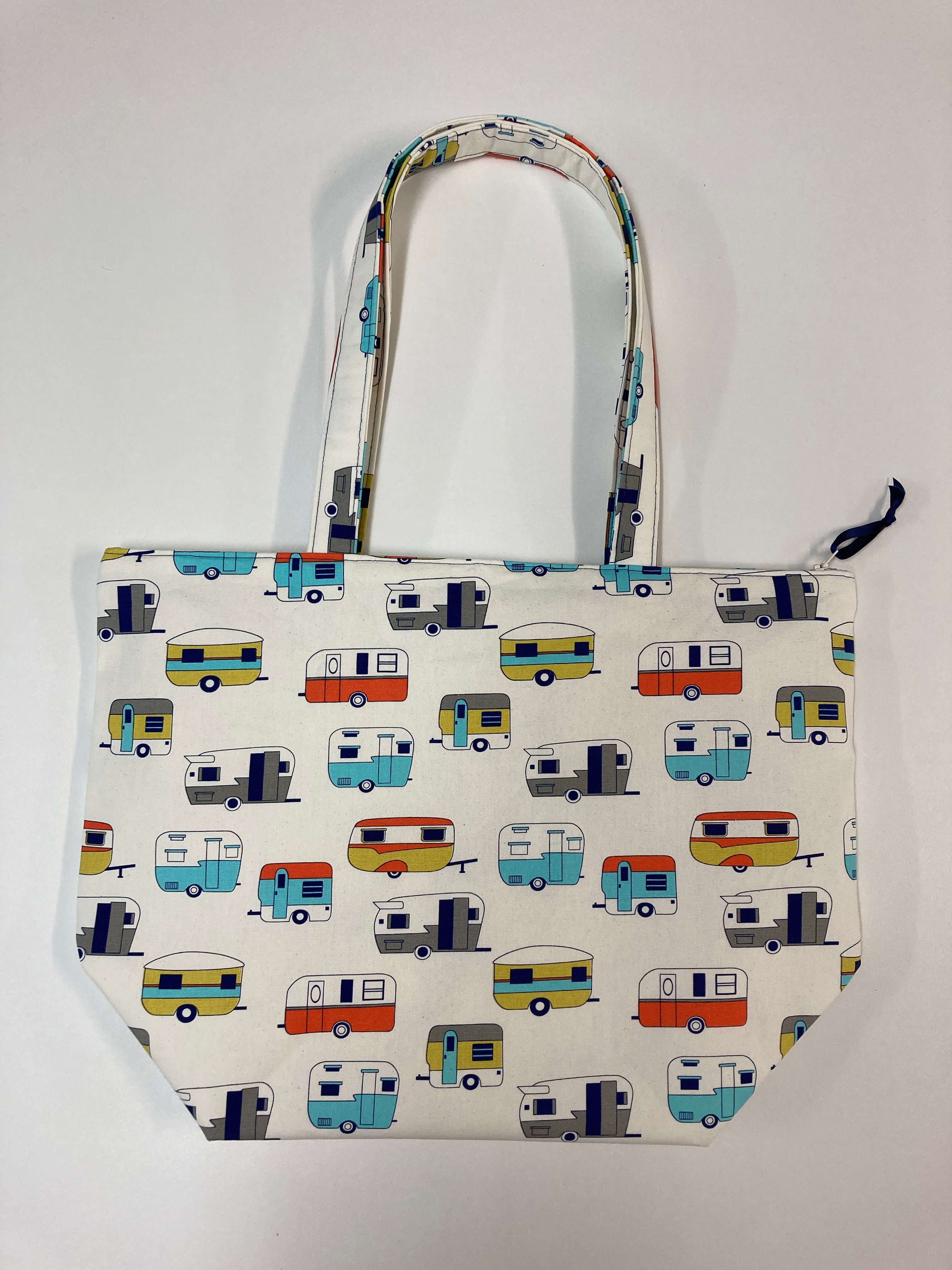 Large Tote Bag with Zip - Caravans