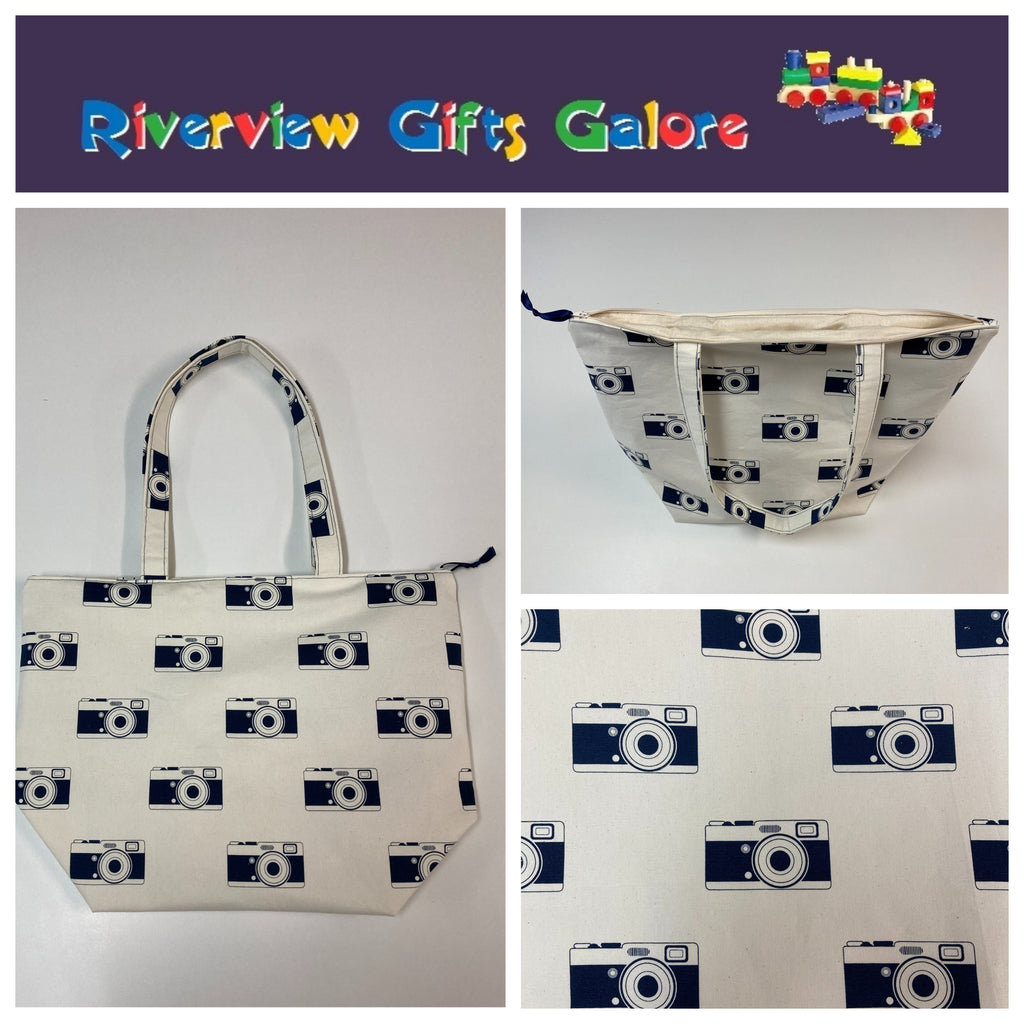 Large Tote Bag with Zip - Cameras