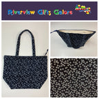 Large Tote Bag with Zip - White Flowers on Ink