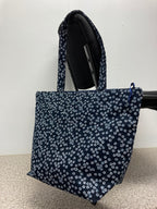 Large Tote Bag with Zip - White Flowers on Ink