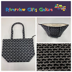 Large Tote Bag with Zip - Black Cats on Dark Grey