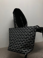 Large Tote Bag with Zip - Black Cats on Dark Grey