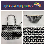Large Tote Bag with Zip - Black Cats on White