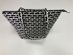 Large Tote Bag with Zip - Black Cats on White