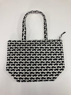 Large Tote Bag with Zip - Black Cats on White