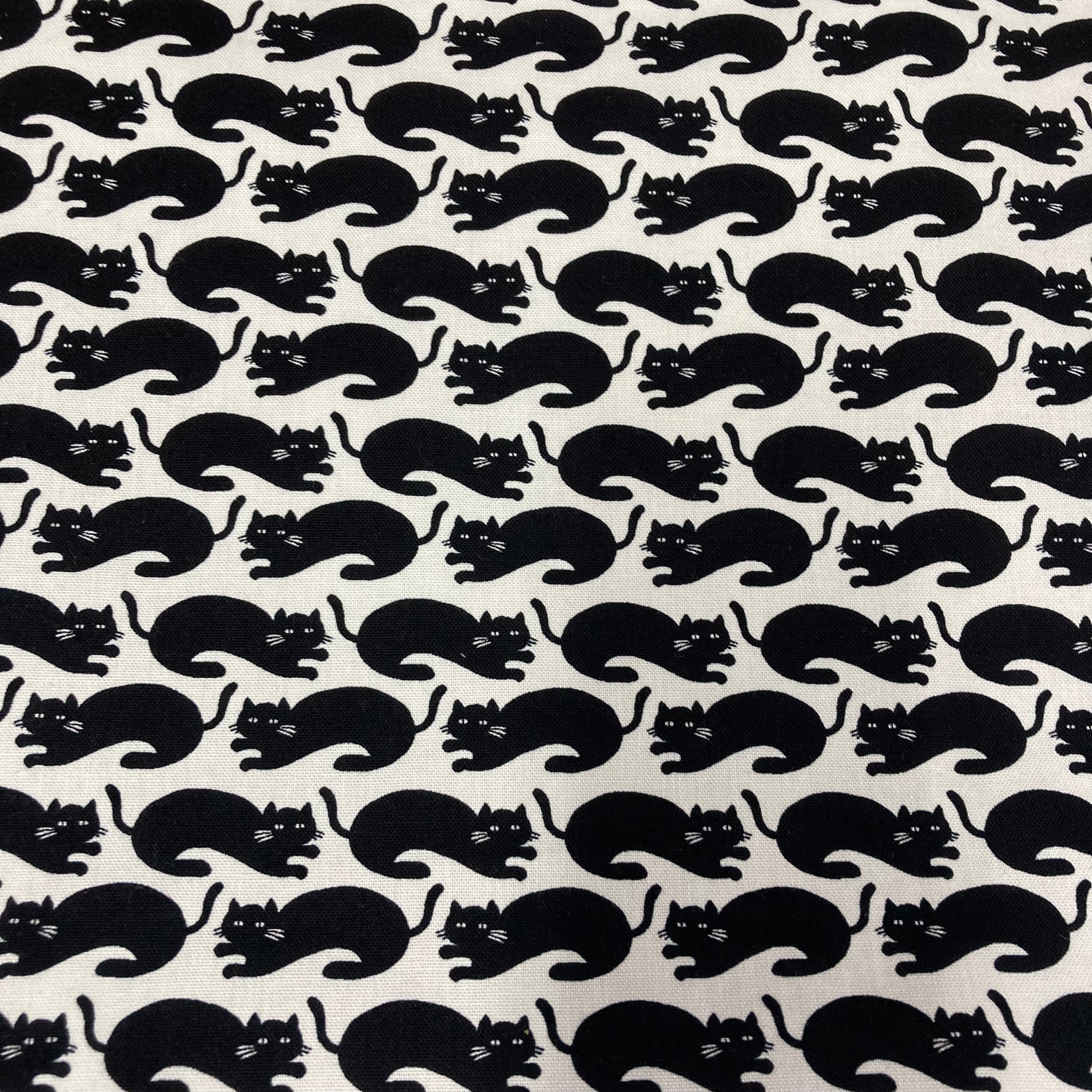 Large Tote Bag with Zip - Black Cats on White