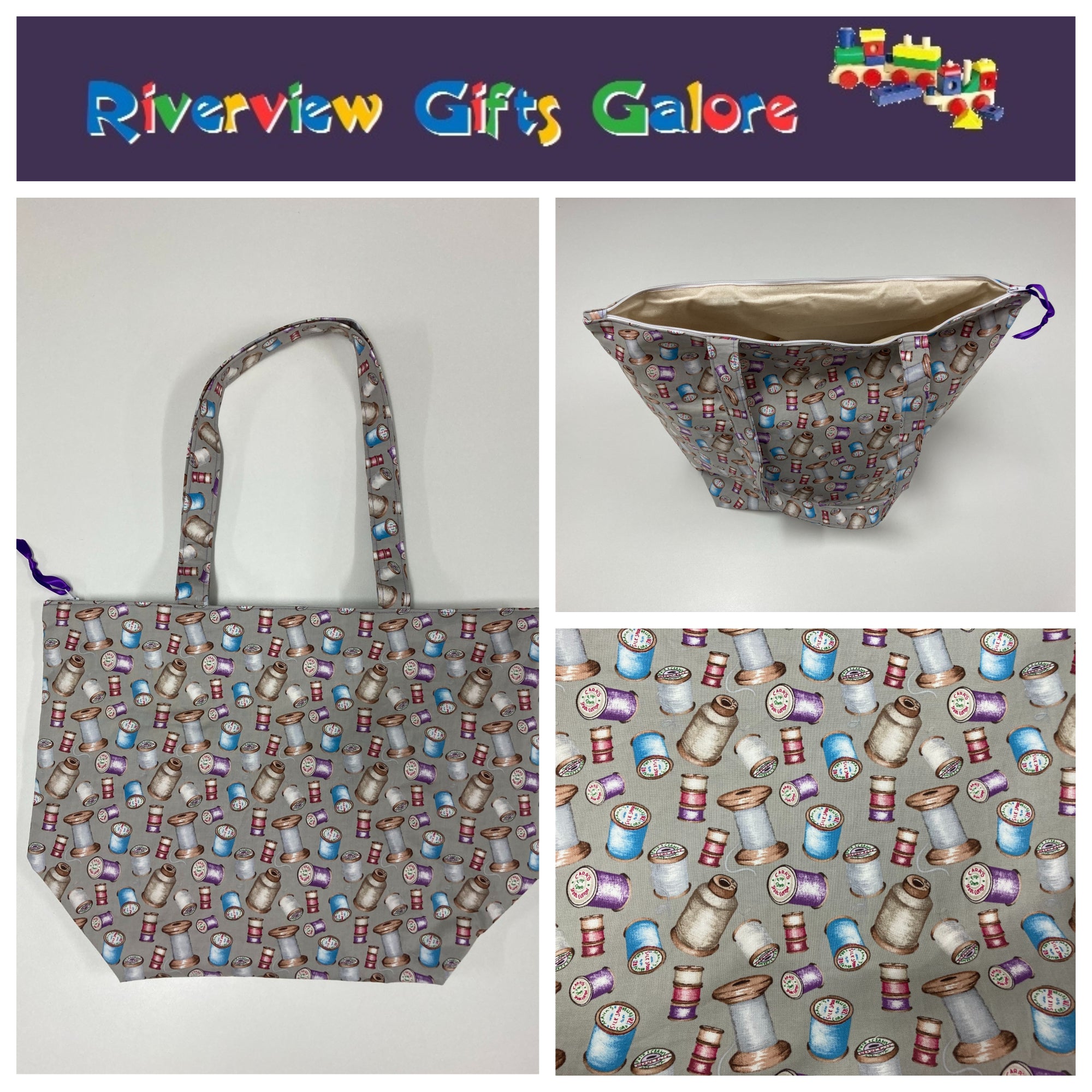 Large Tote Bag with Zip - Sew Vintage