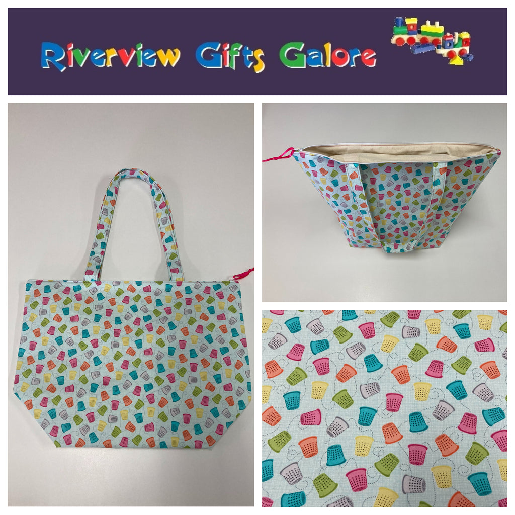 Large Tote Bag with Zip - Thimbles