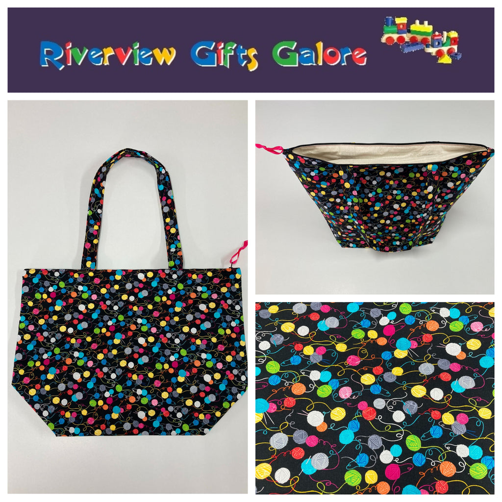 Large Tote Bag with Zip - Little Yarn Balls