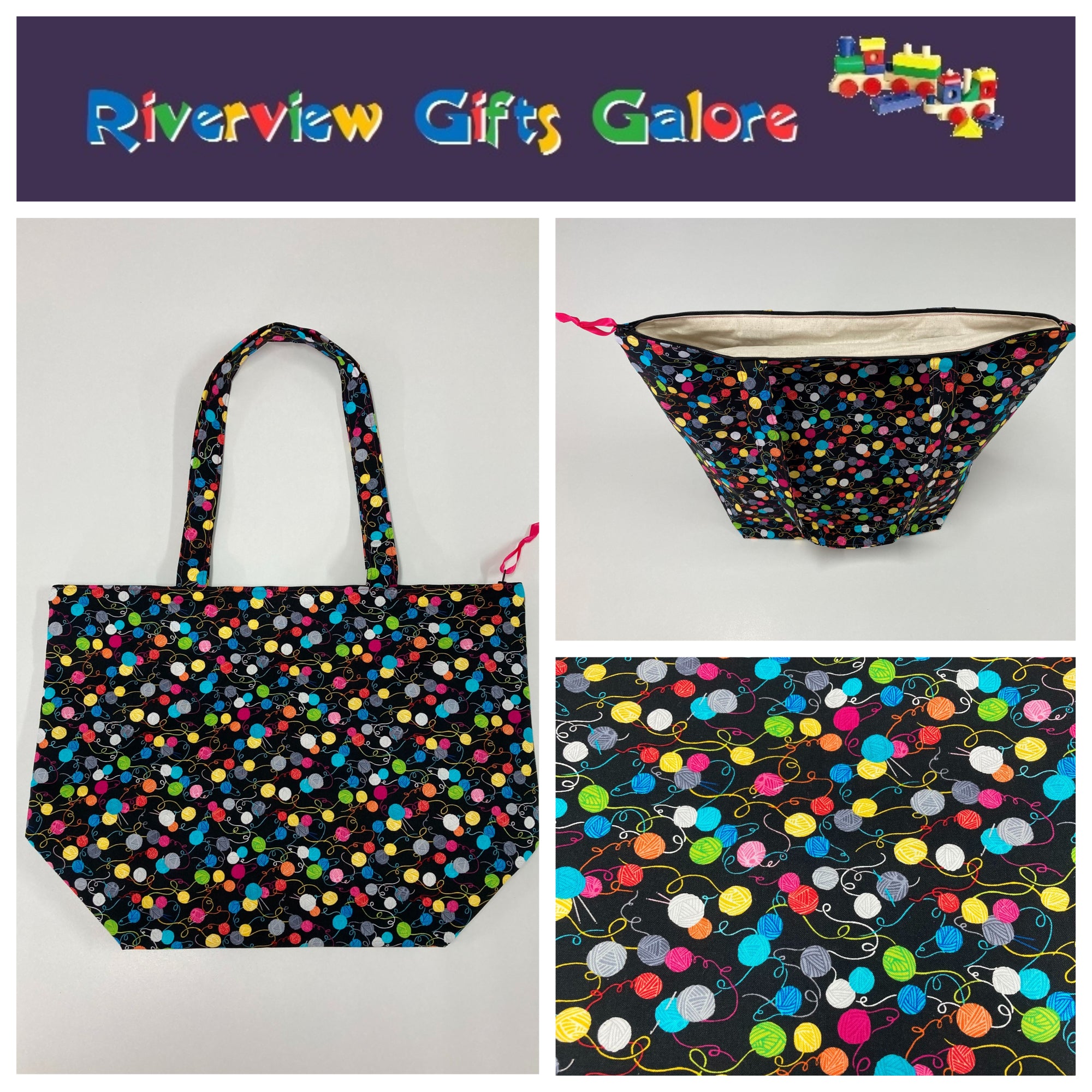 Large Tote Bag with Zip - Little Yarn Balls