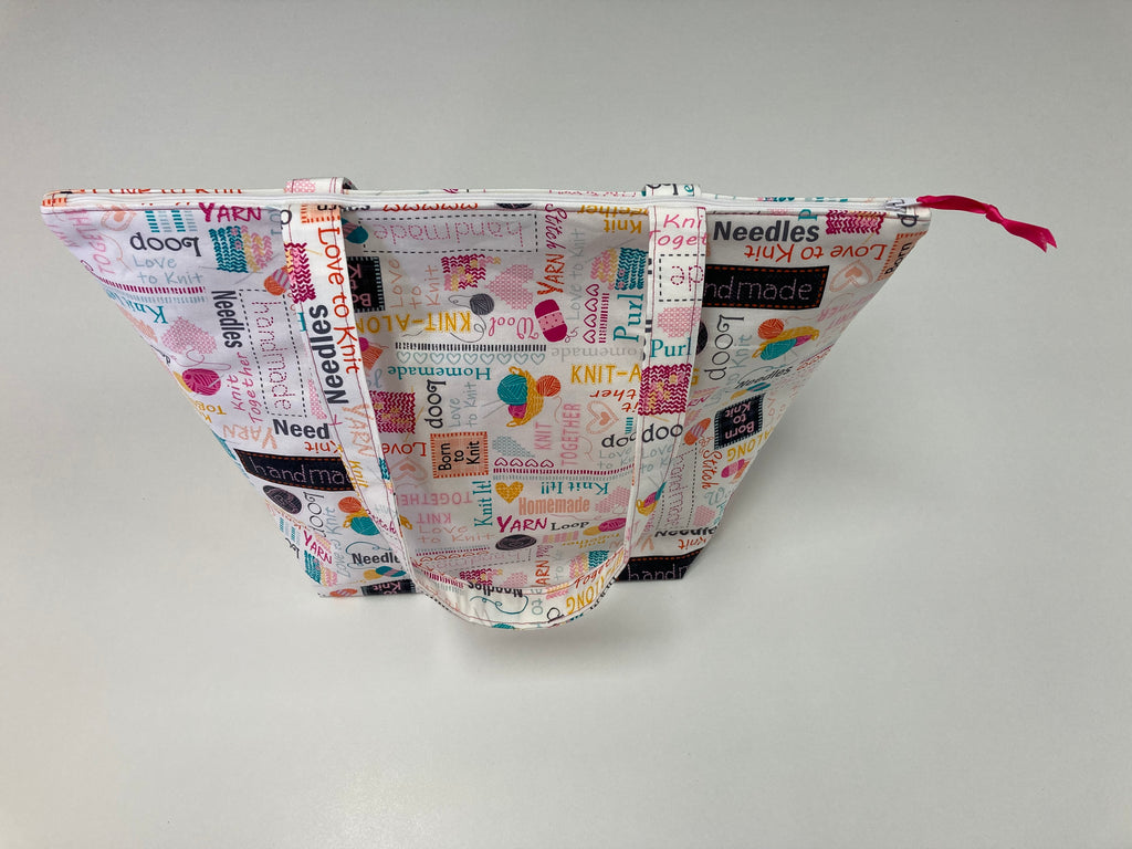 Large Tote Bag with Zip - Words to Knit By