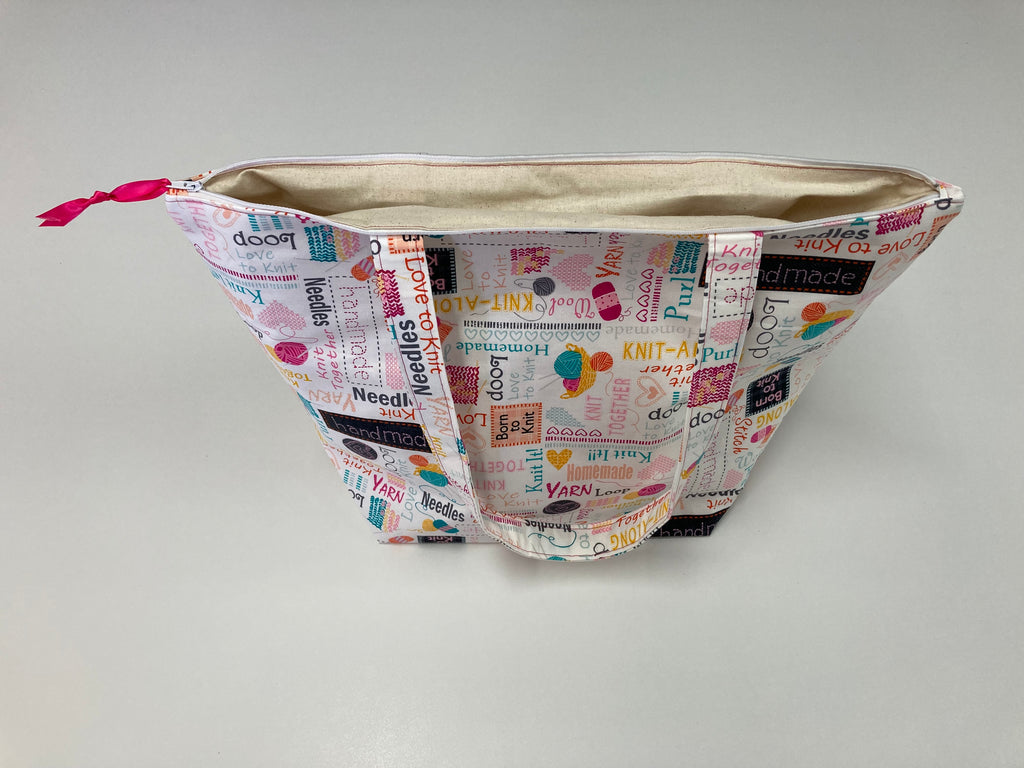 Large Tote Bag with Zip - Words to Knit By