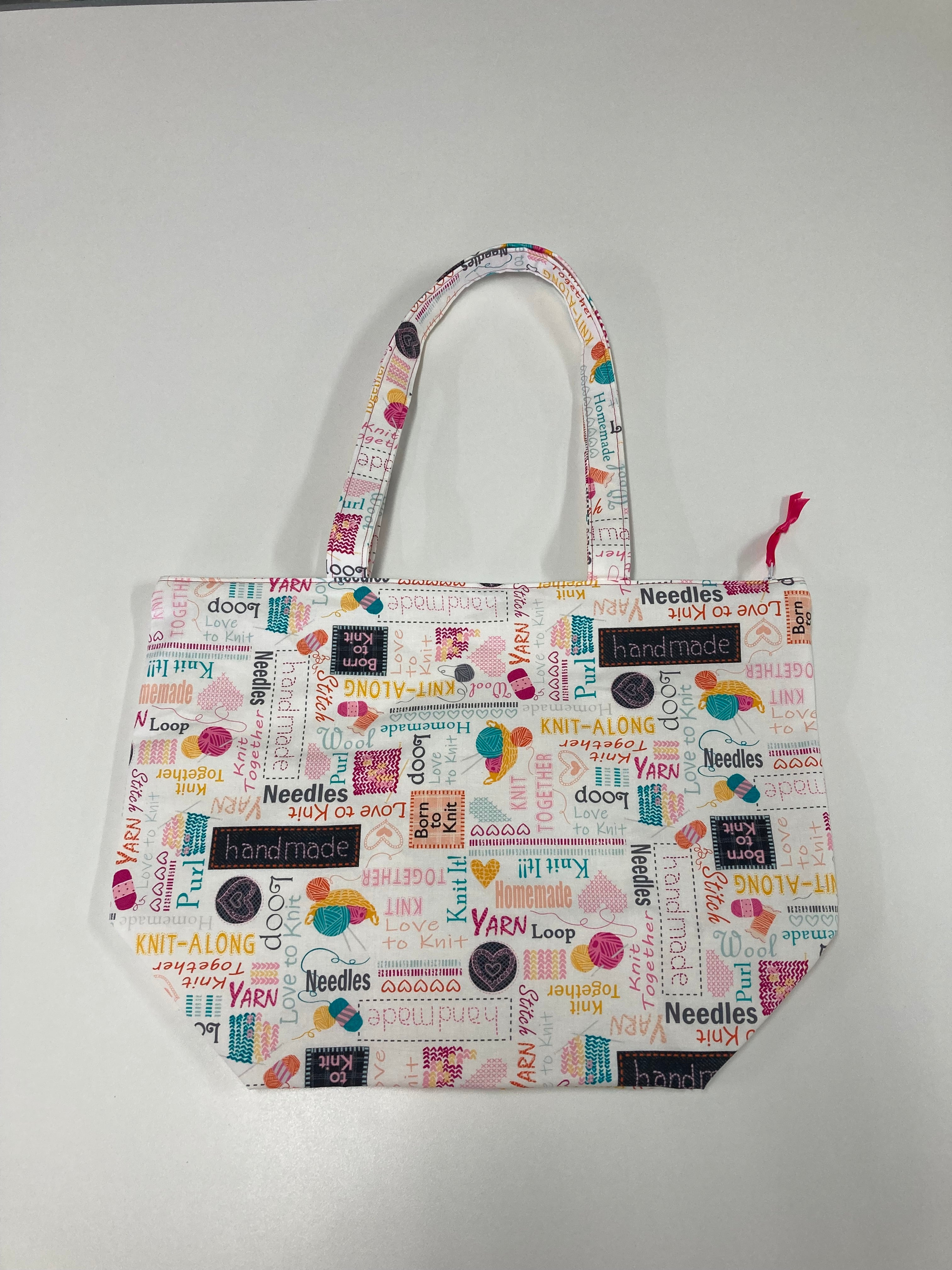 Large Tote Bag with Zip - Words to Knit By
