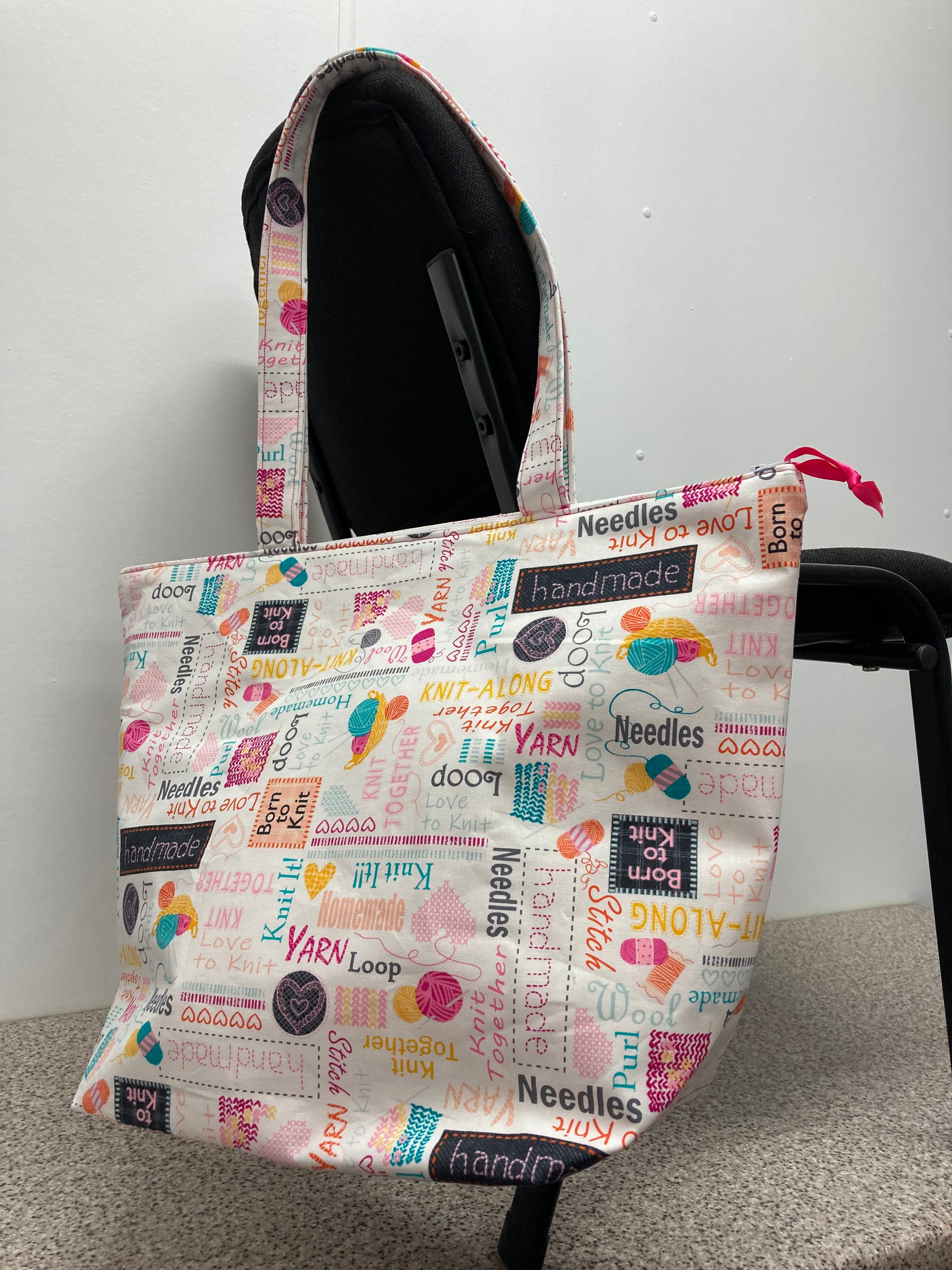Large Tote Bag with Zip - Words to Knit By