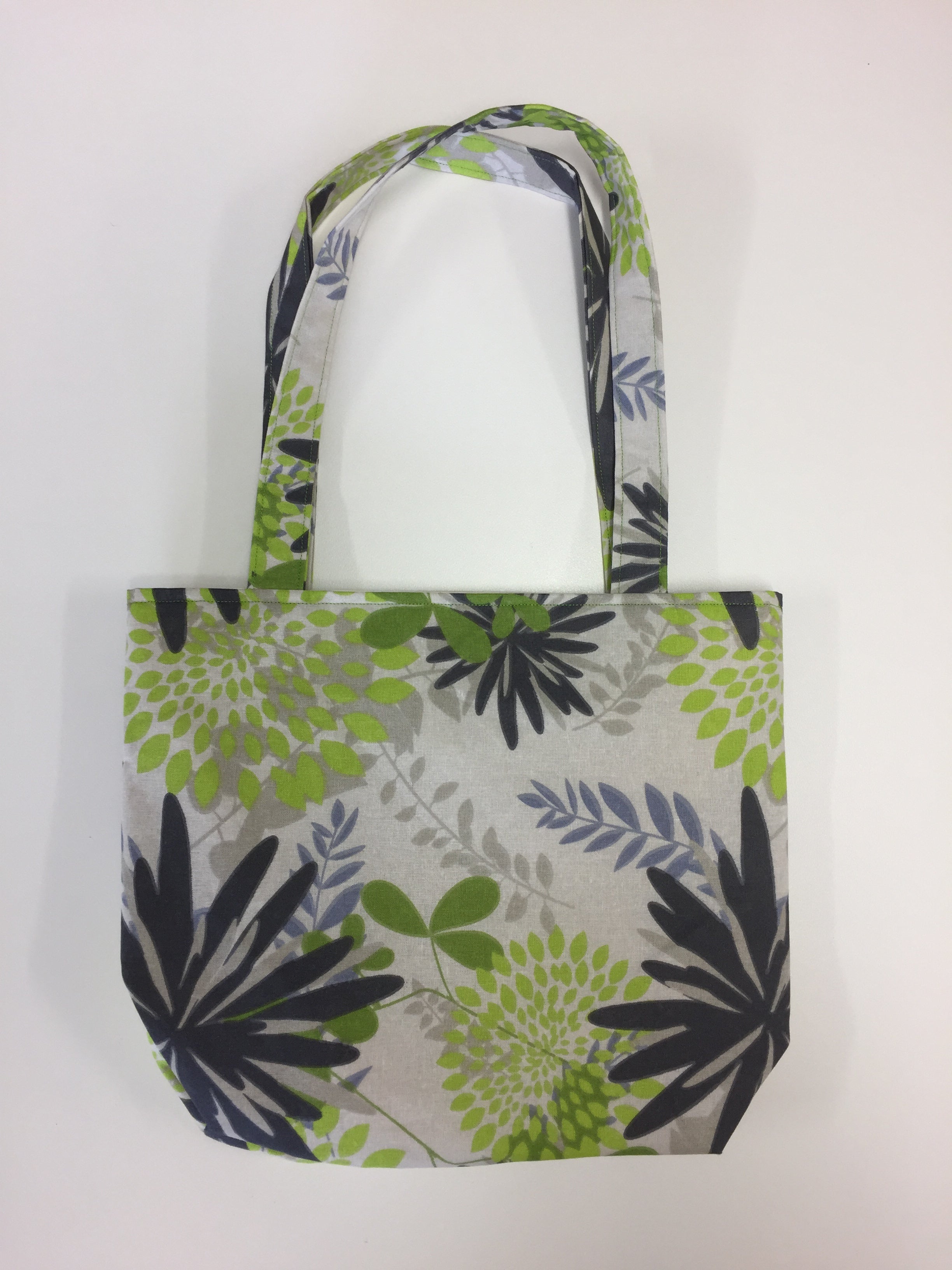 Medium Tote Bag - Lime Grey Flowers