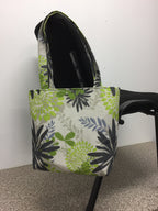 Medium Tote Bag - Lime Grey Flowers