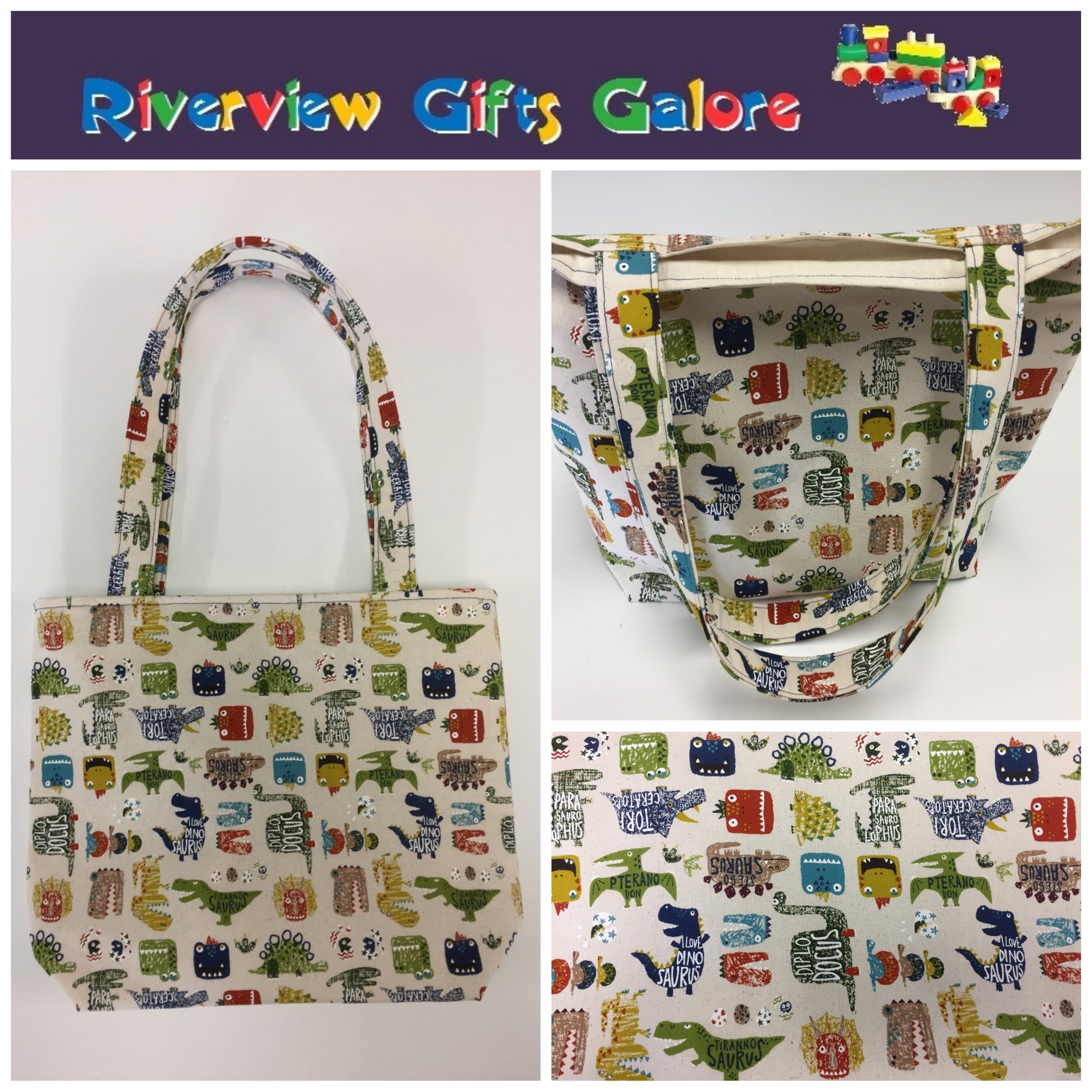 Medium Tote Bag - Dinosaur Cream