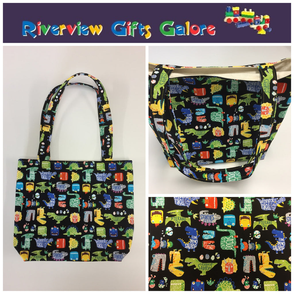 Medium Tote Bag - Dinosaur Black